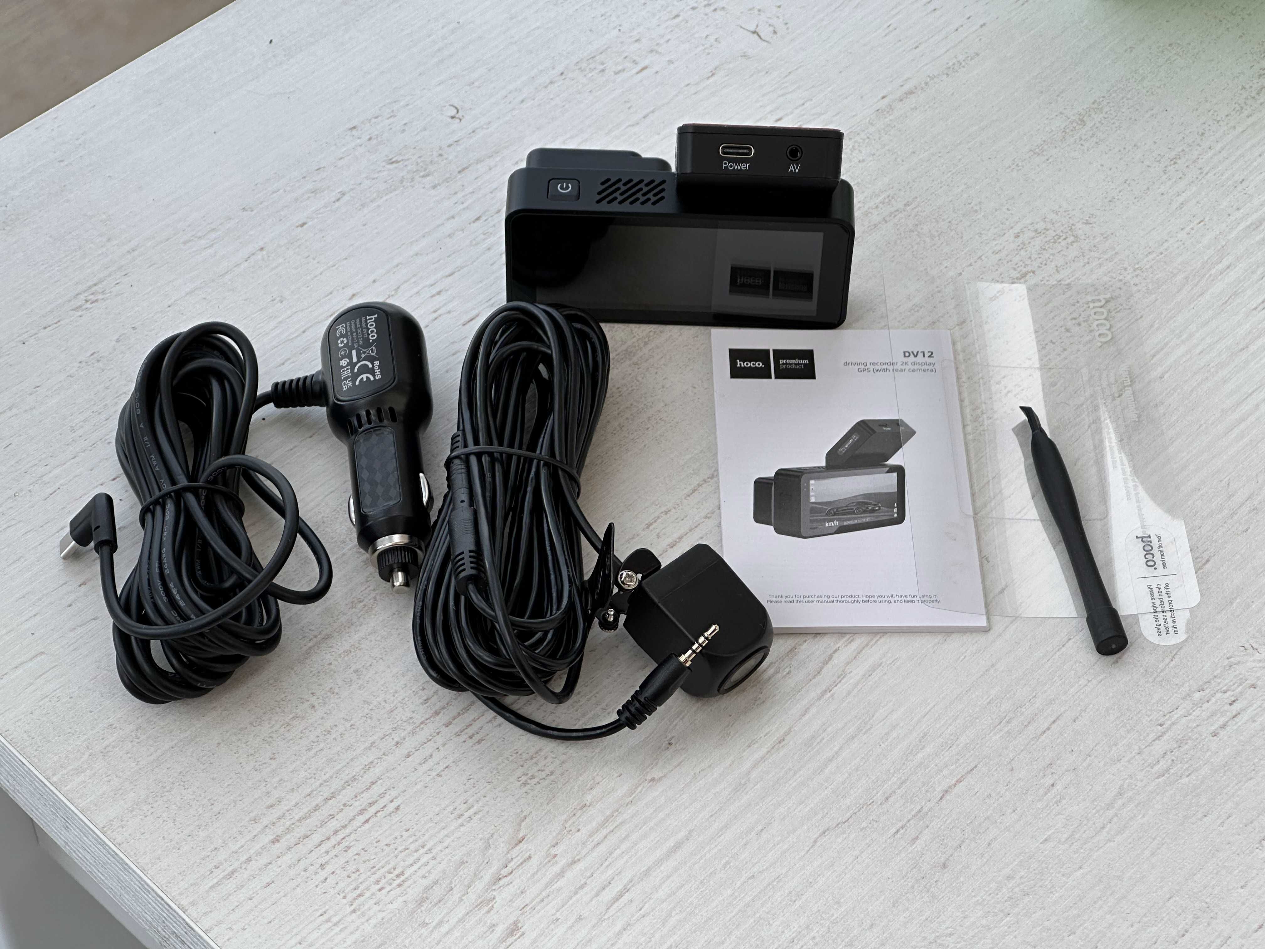 Видеорегистратор HOCO DV12 2K GPS задняя камера дисплей 3.69" WiFi
