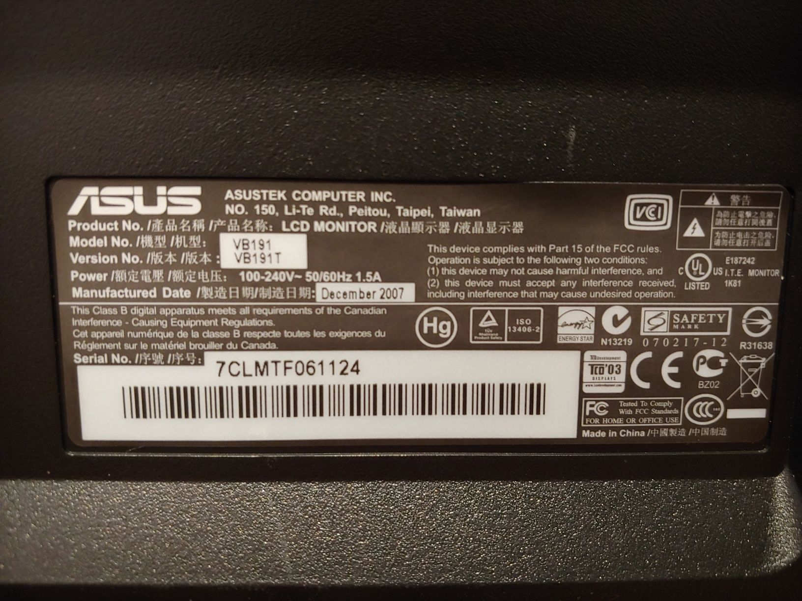 Monitor 19" malo uzywany ASUS VB191 mozliwosc wysyłki