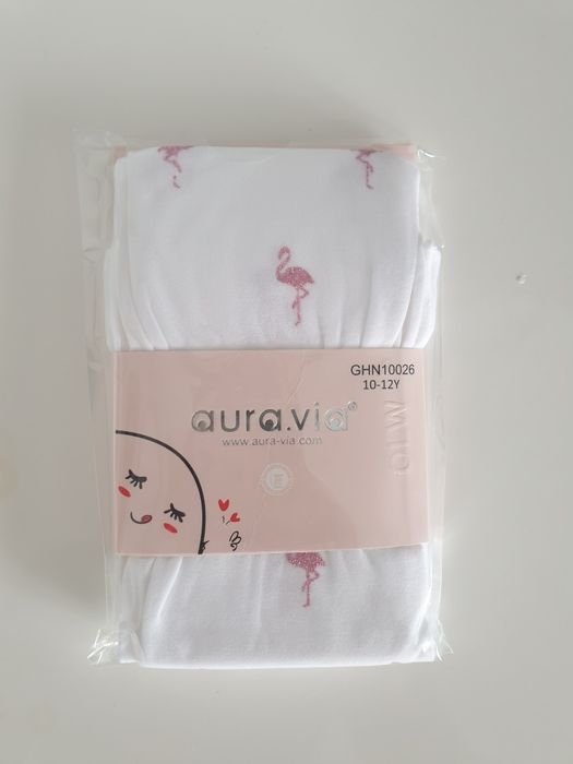 Rajstopy dziewczęce białe flamingi r.140-152 ,10-12 lat