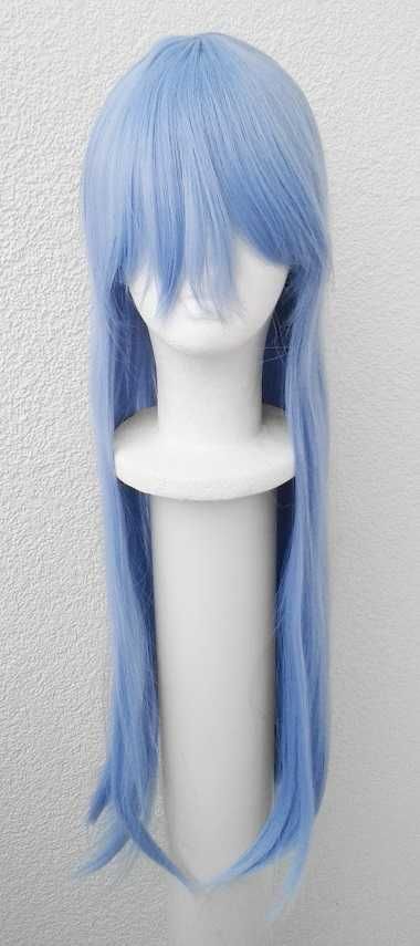 Długa Błękitna prosta niebieska peruka z grzywką cosplay wig