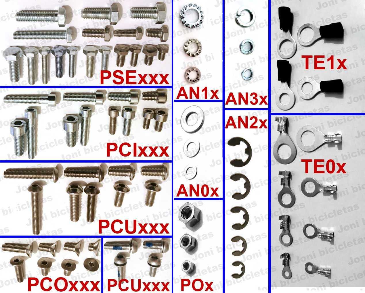 Parafusos, porcas, anilhas, terminais para bicicleta e bricolage