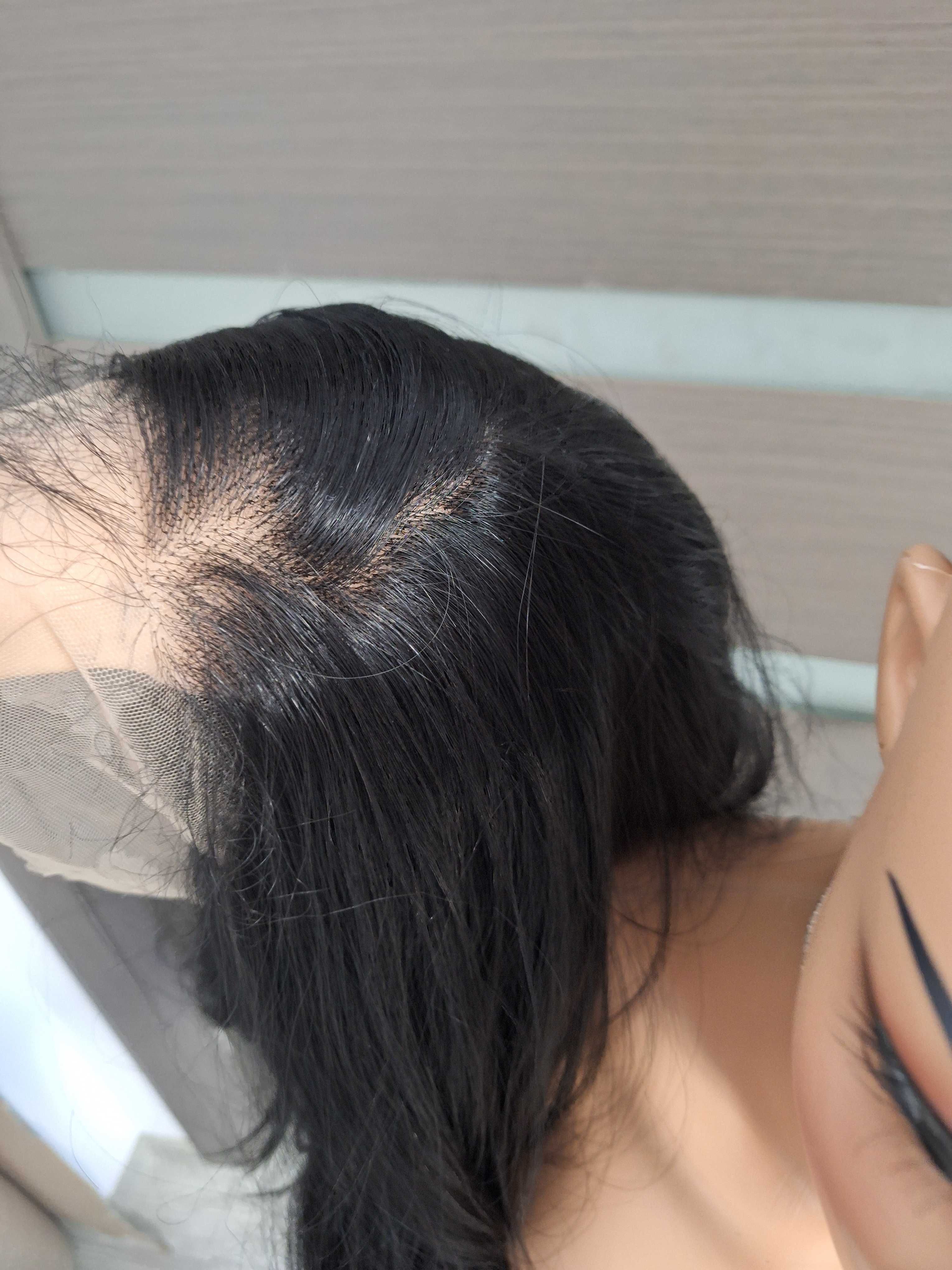 Peruca longa preta com renda frontal