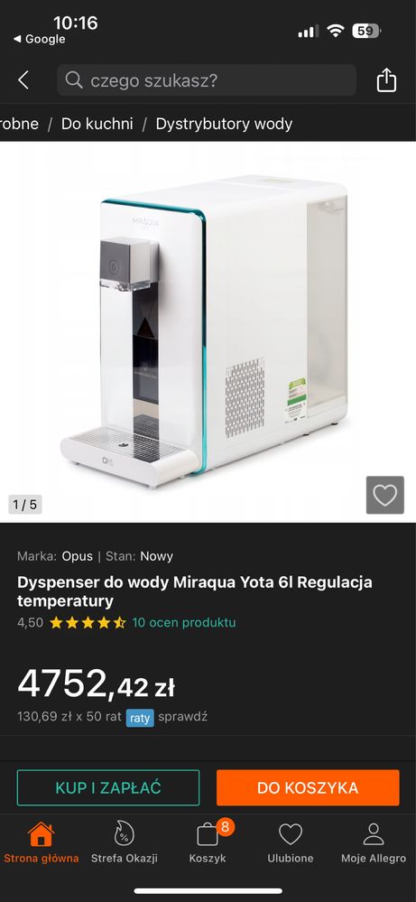 Dystrybutor wody Miraqua Yota 6L + NOWE filtry w zestawie