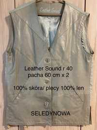 Leather Sound duży rozm 40 damska skórzana skóra seledynowa długa over