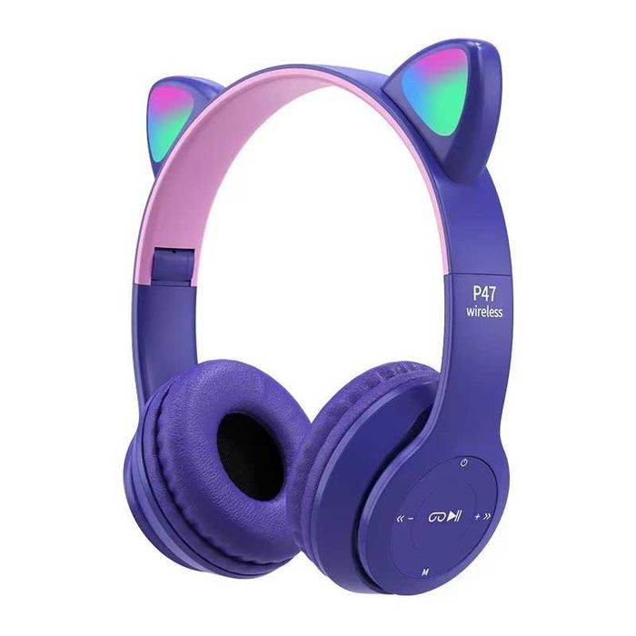 Słuchawki Bluetooth Cat Ear LED Light bezprzewodowe.