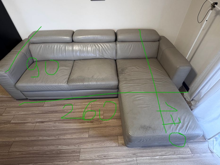 Skórzany narożnik kanapa z funkcja spania i pojemnikiem