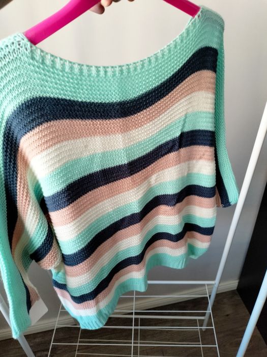 Sweter ażurowy pasy multikolor nietoperz uni S-2XL