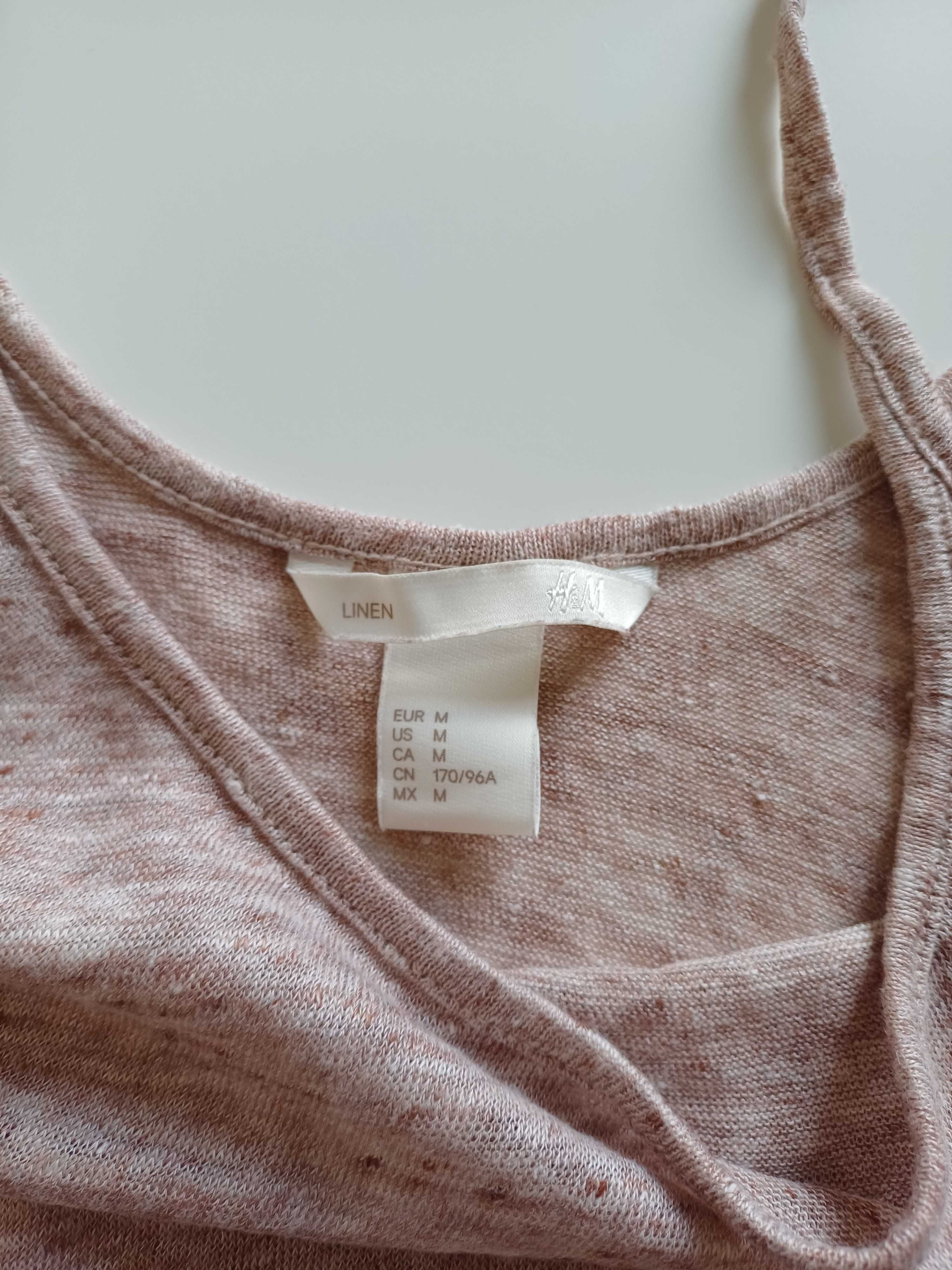 Lniany basicowy top/koszulka na ramiączka H&M rozm. M