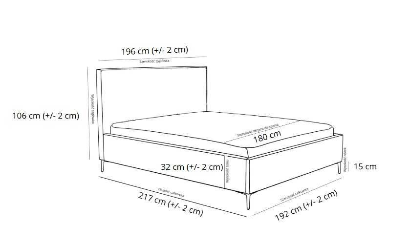 Łóżko tapicerowane na nóżkach z pojemnikiem na pościel 180x200