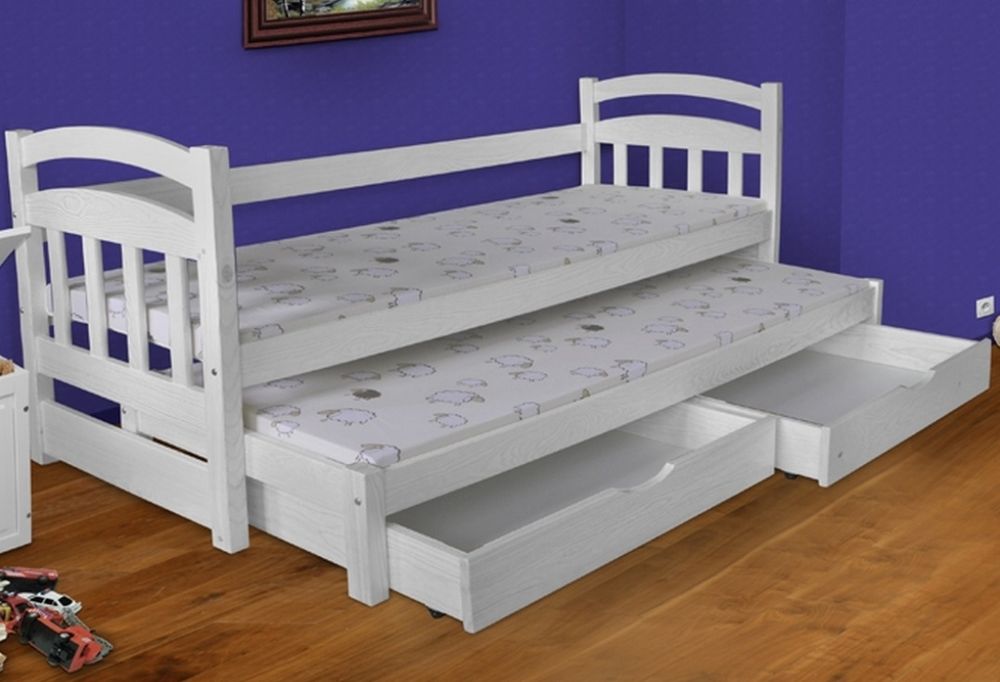 Łóżko drewniane białe (rezerwacja) Dwuosobowe z szufladami.