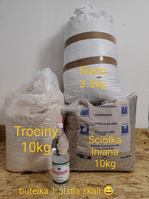 Trociny, siano, ściółka, podłoże, lniane