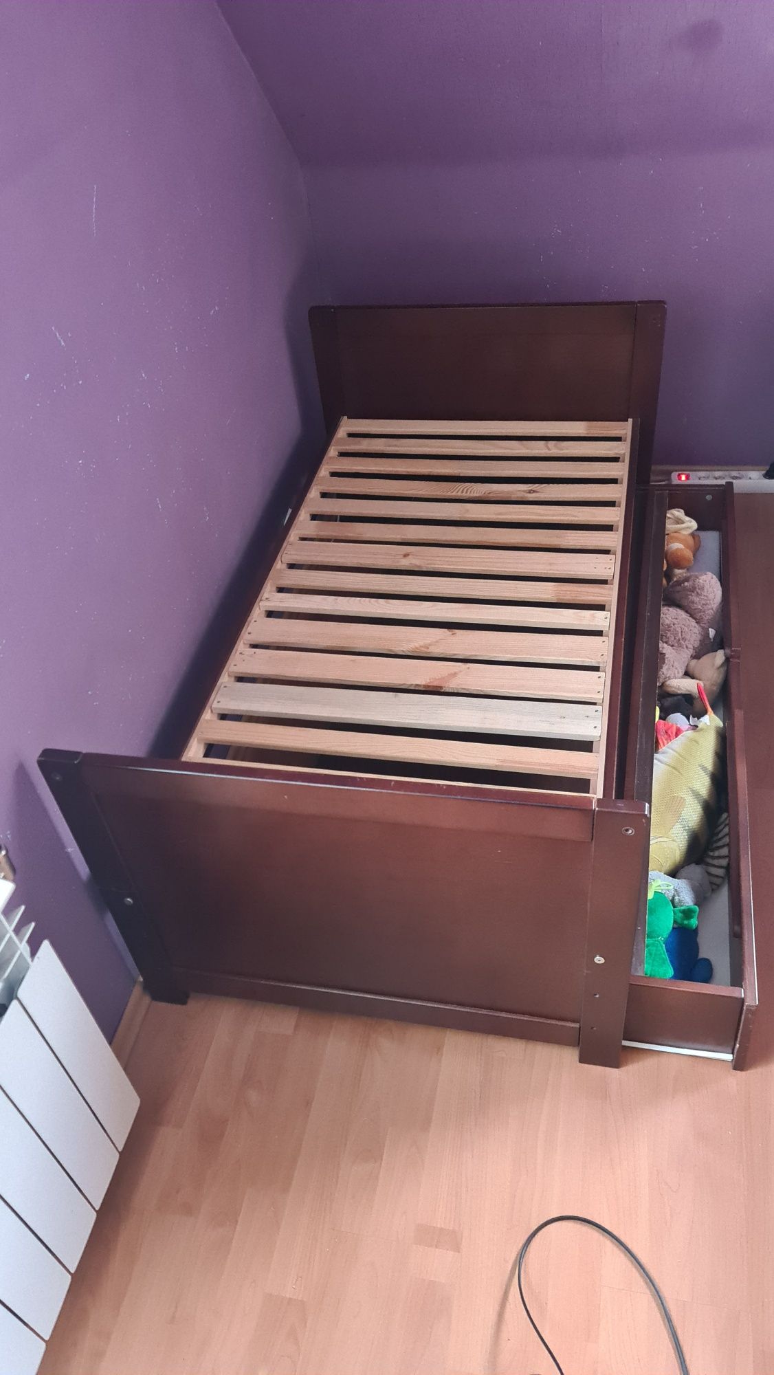 Łóżko dziecięce dwufunkcyjne 145x80 buk + materac + podkład