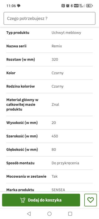 Remix sensea uchwyt meblowy czarny 3 szt rozstaw 320 mm, 1 szt 192mm