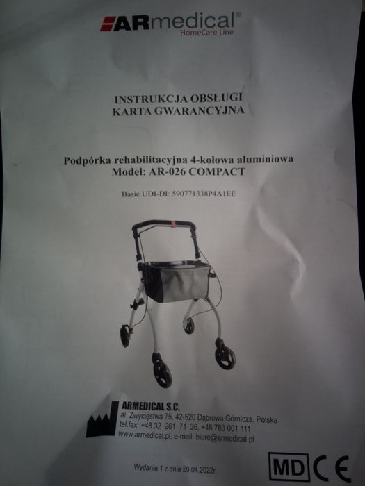 Balkonik chodzik podpórka rehabilitacyjna AR Medical jak nowa