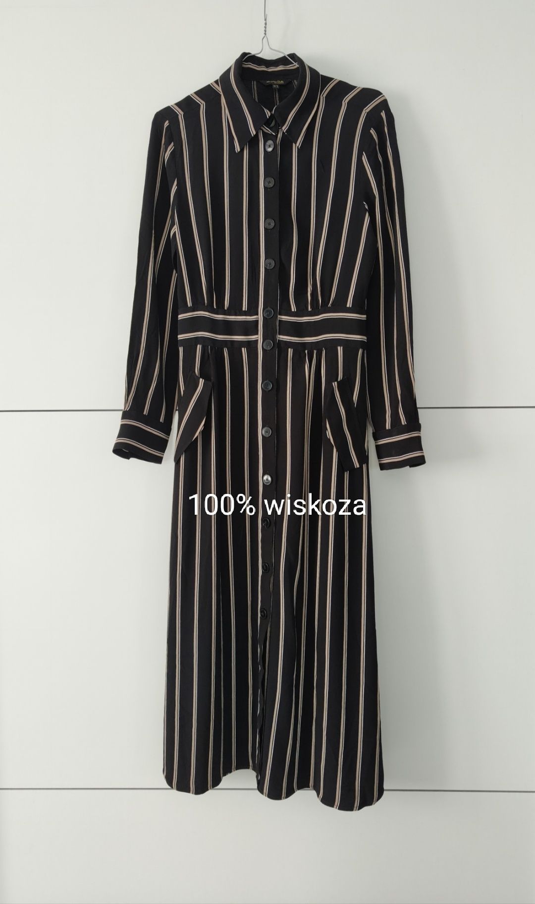Sukienka Massimo dutti 36 S wiskozowa midi w paski na guziki