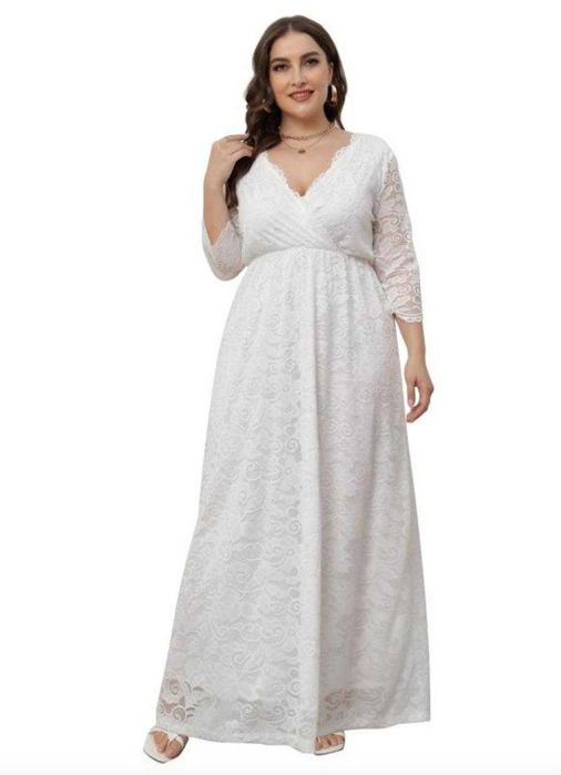 Красива довга біла сукня гіпюр 54 розмір ( на весілля, хрестини)