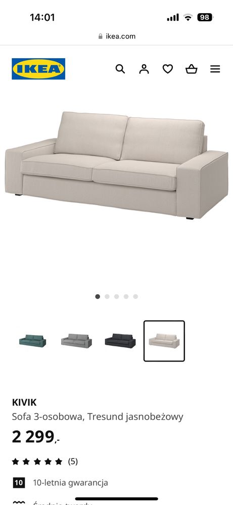 Sofa 3 osobowa IKEA KIVIK beżowa