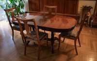 Stół z krzesłami; intarsjowane w stylu mebli Thomasa Sheratona