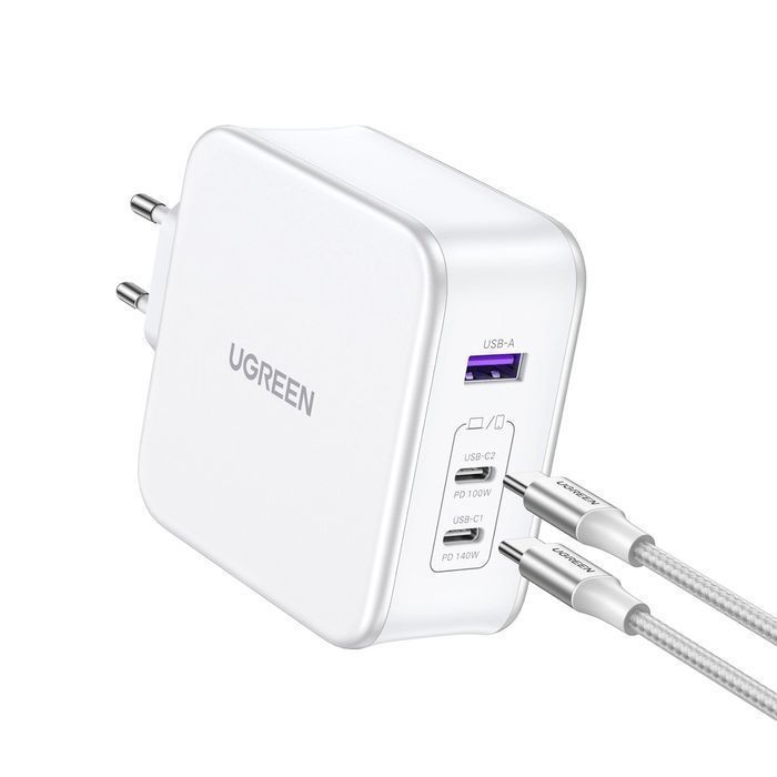 Ładowarka GaN Ugreen Nexode 140W + Kabel USB-C 1.5M - Biała