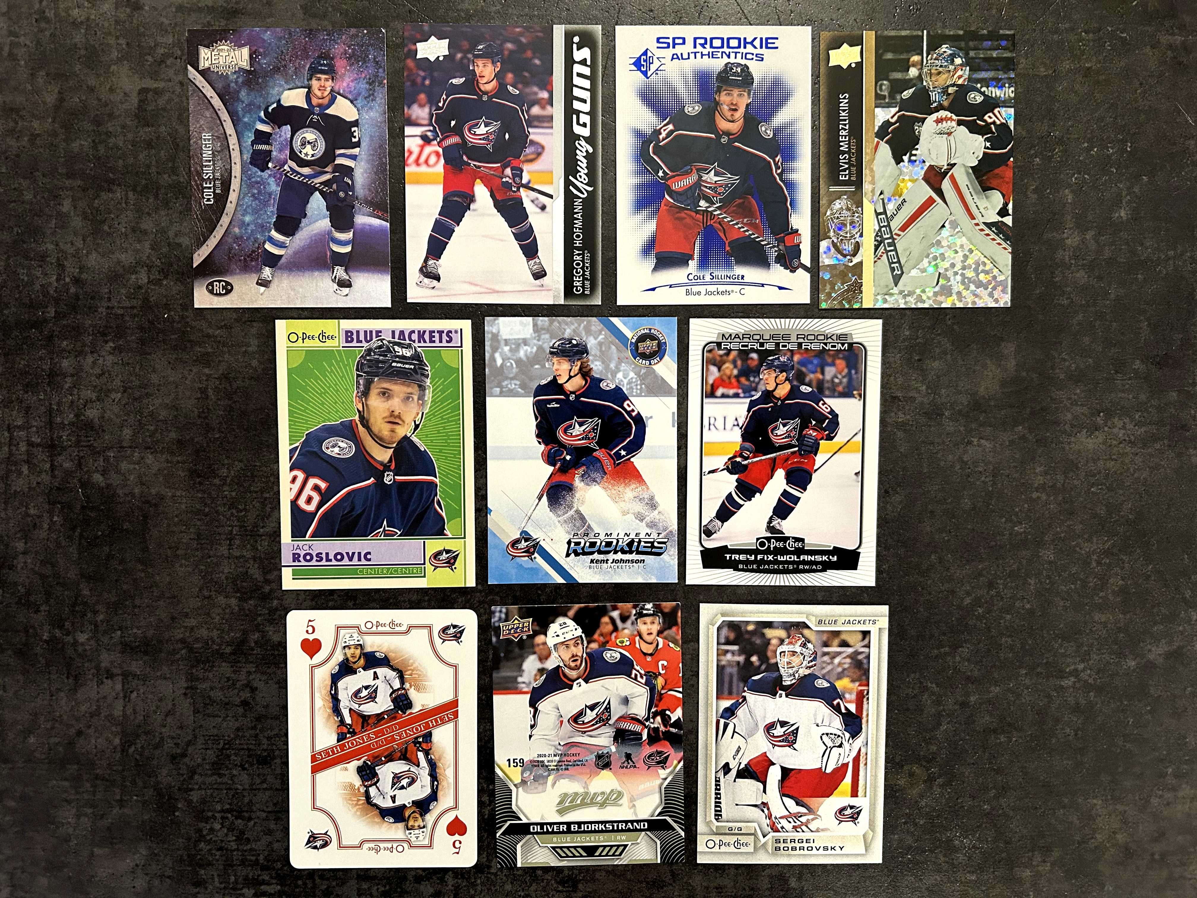 Columbus Blue Jackets karty nhl hokejowe upper deck, mvp, metal