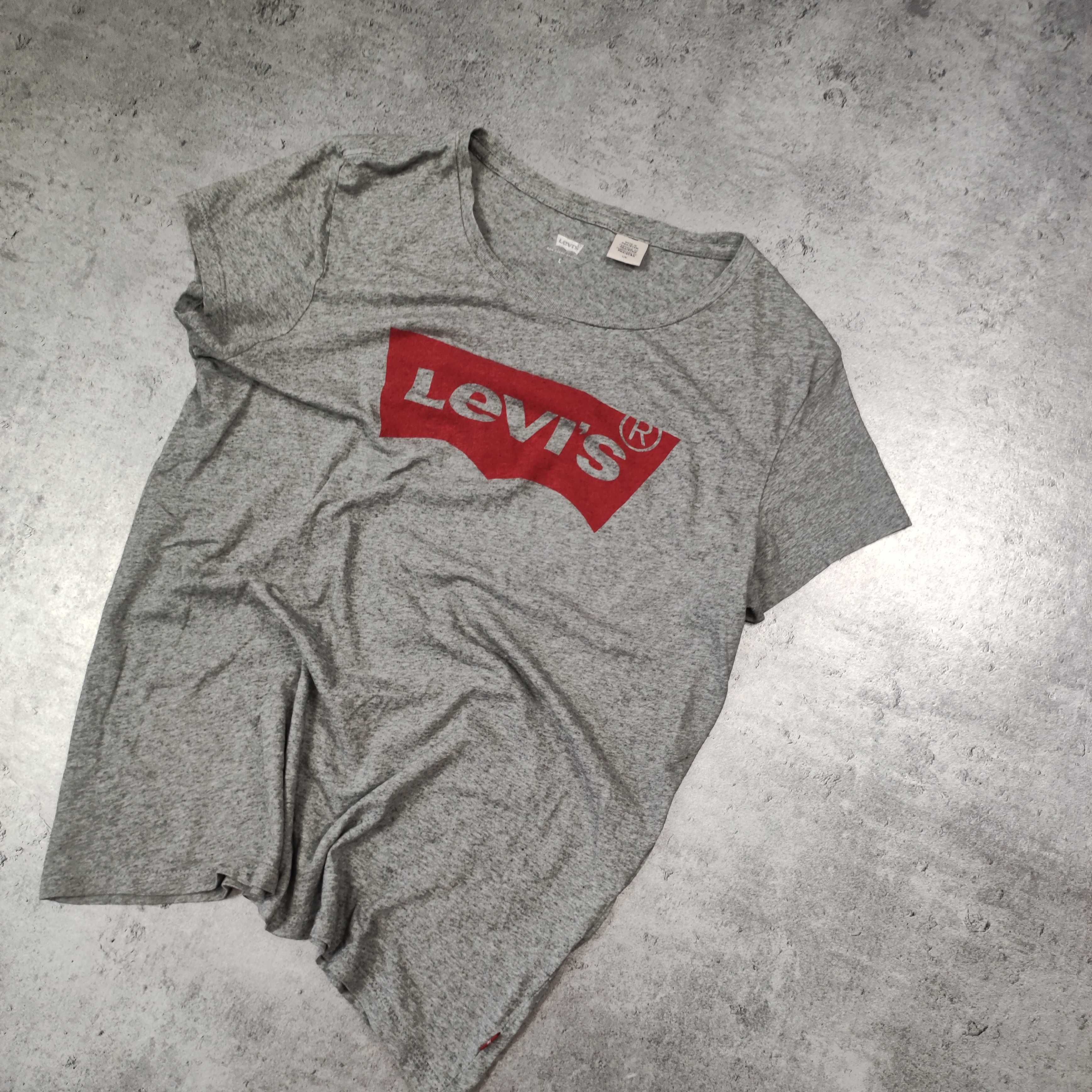 DAMSKA Klasyczna Letnia Szara Bawełniana Koszulka Levis Duże Logo