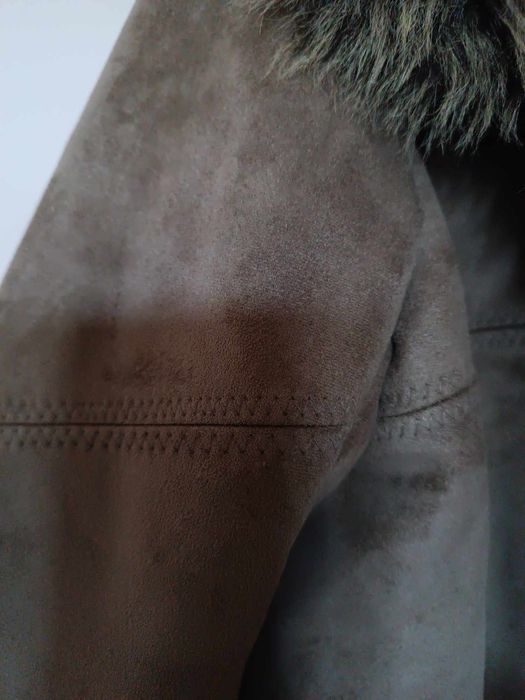 Płaszcz futro futerko ecru brązowe vintage retro boho L 40