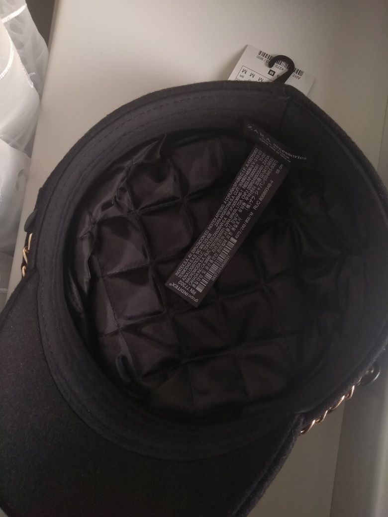 Кепі Zara, чорна, кашемірова жіноча кепка, картуз, кашкет, з ланцюжком