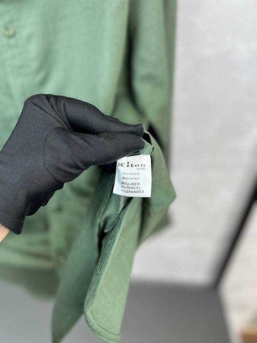 Рубашка с капюшоном Kiton льняная рубашка Китон зеленая сорочка p048