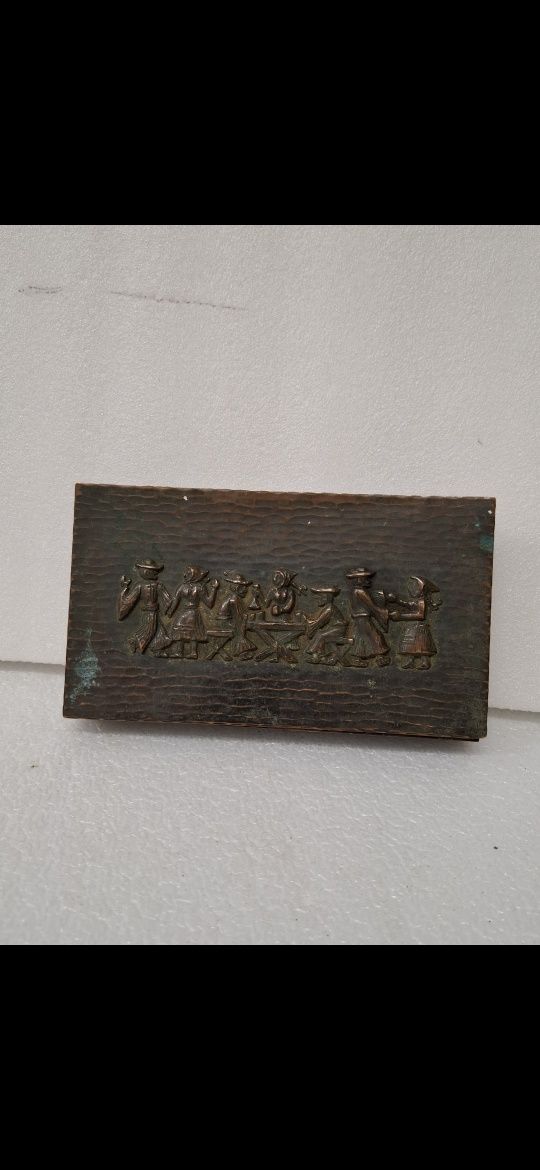 Pudełko mosiężno-drewnoane po cygaretkach vintage