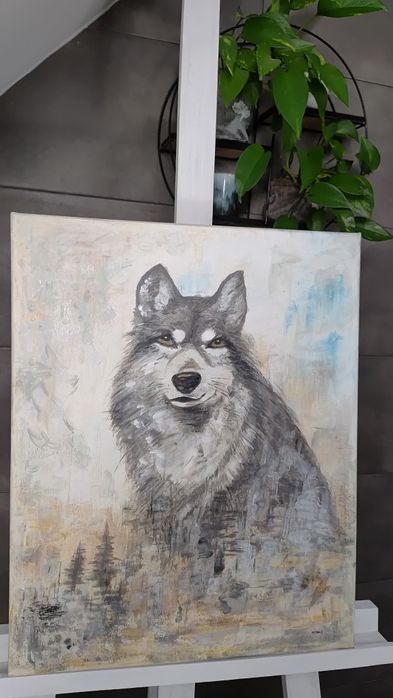 Obraz Wilk malowany akrylem na płótnie 40x50cm