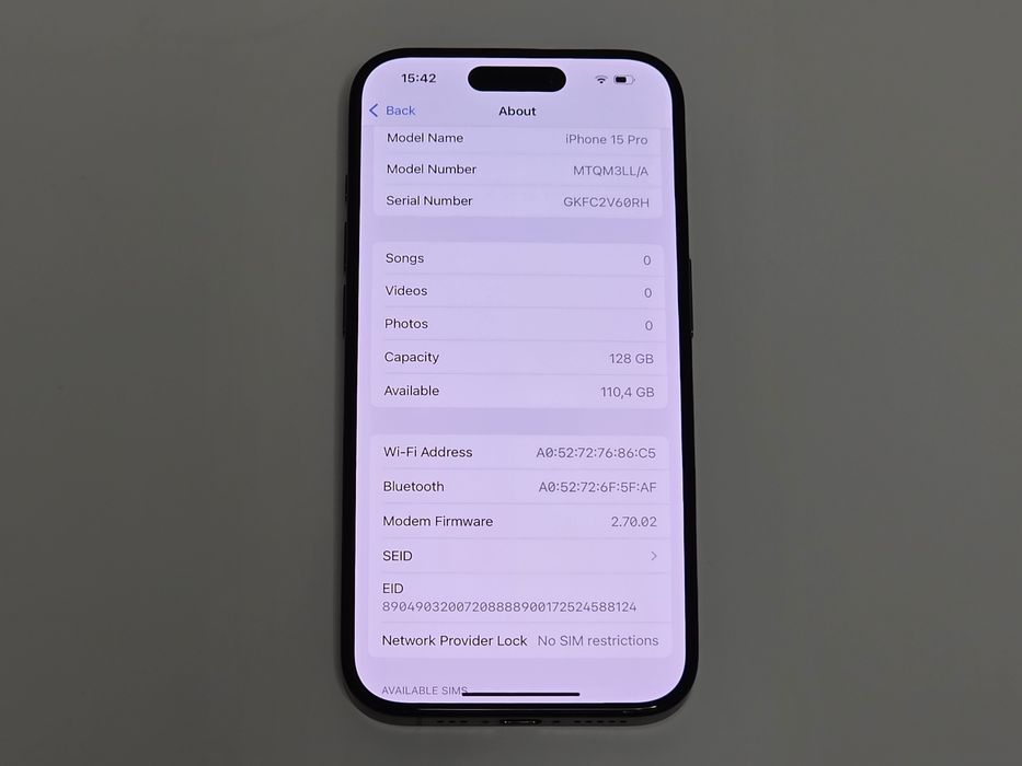 Iphone 15 Pro 128 GB Neverlock eSim