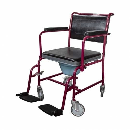 Cadeira sanitária Ancla com rodas, braços e pés removíveis, bordeaux