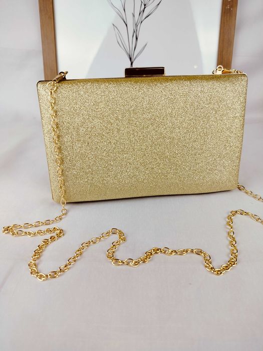 Nowa złota kopertówka prostokąta damska do ręki i na ramię