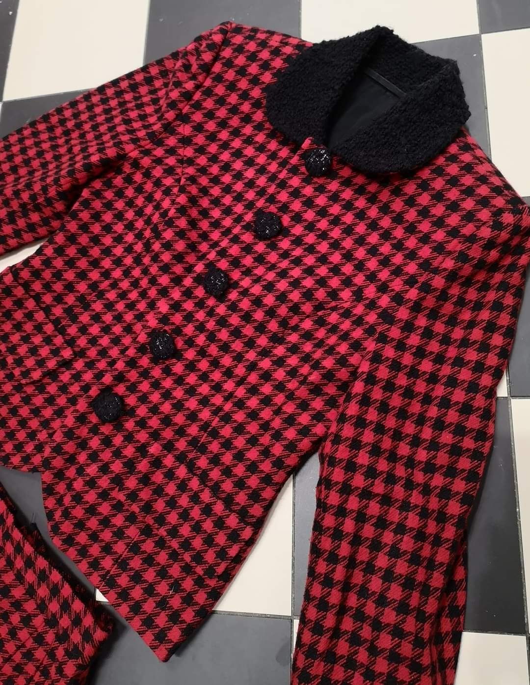 Komplet kostium vintage tweed pepitka 50s 60s retro żakiet spódnica