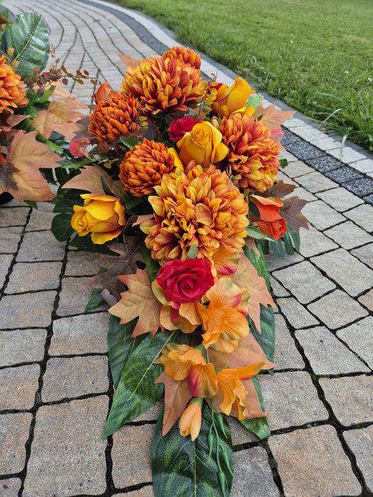 Komplet nagrobny bukiet chryzantemy jesienny rudy