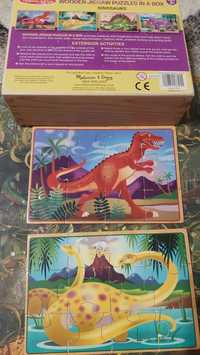 Melisa &Doug drewniane puzzle z dinozaurami 3+ defekt