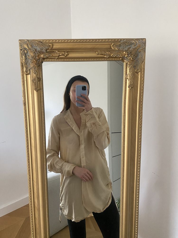 H&M studio jedwabna koszula beżowa tunika piaskowa