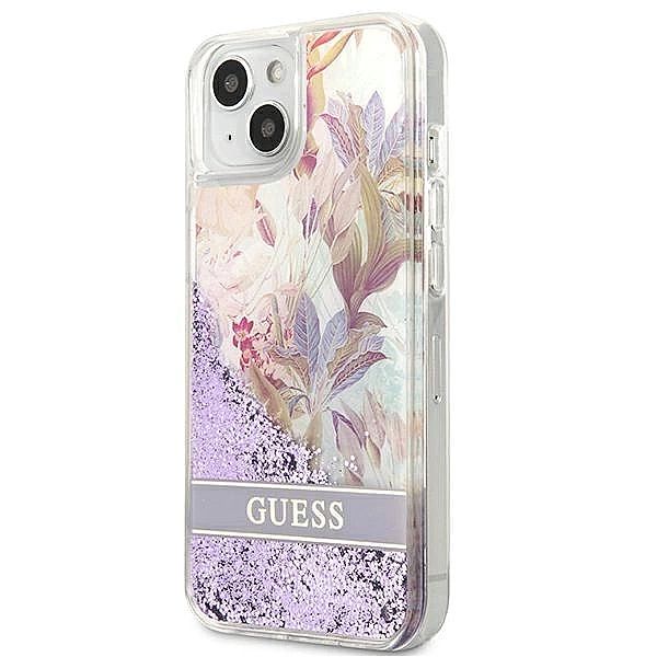 Etui Guess Flower Liquid Glitter na iPhone 13 mini - fioletowe