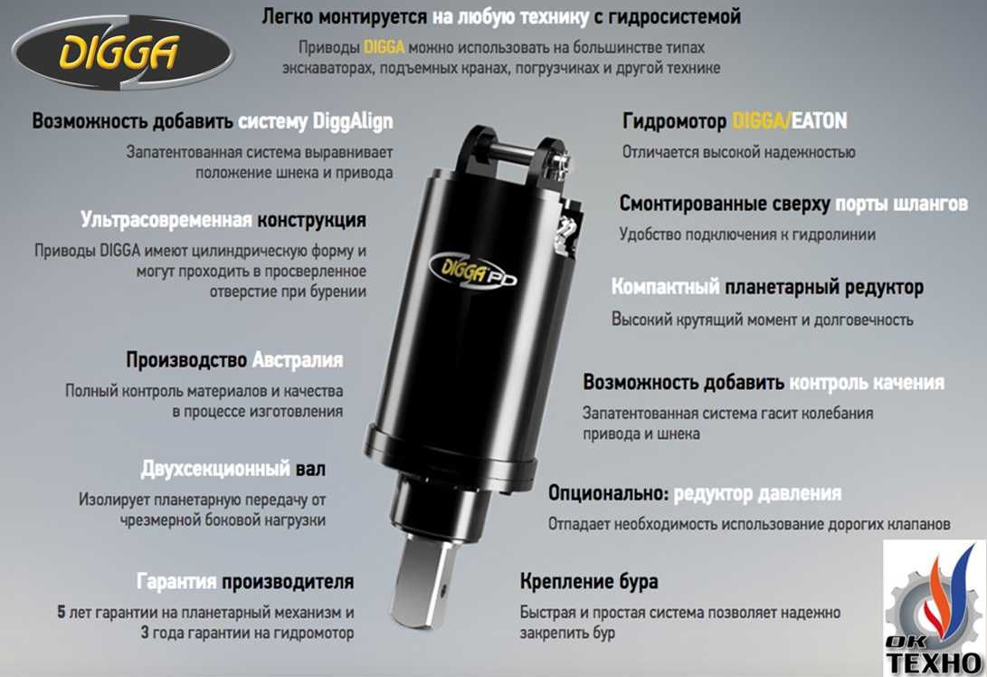 Гідробур DIGGA PD5 Австралія Ямобур Гідрообертач Сваекрут Бур навісний