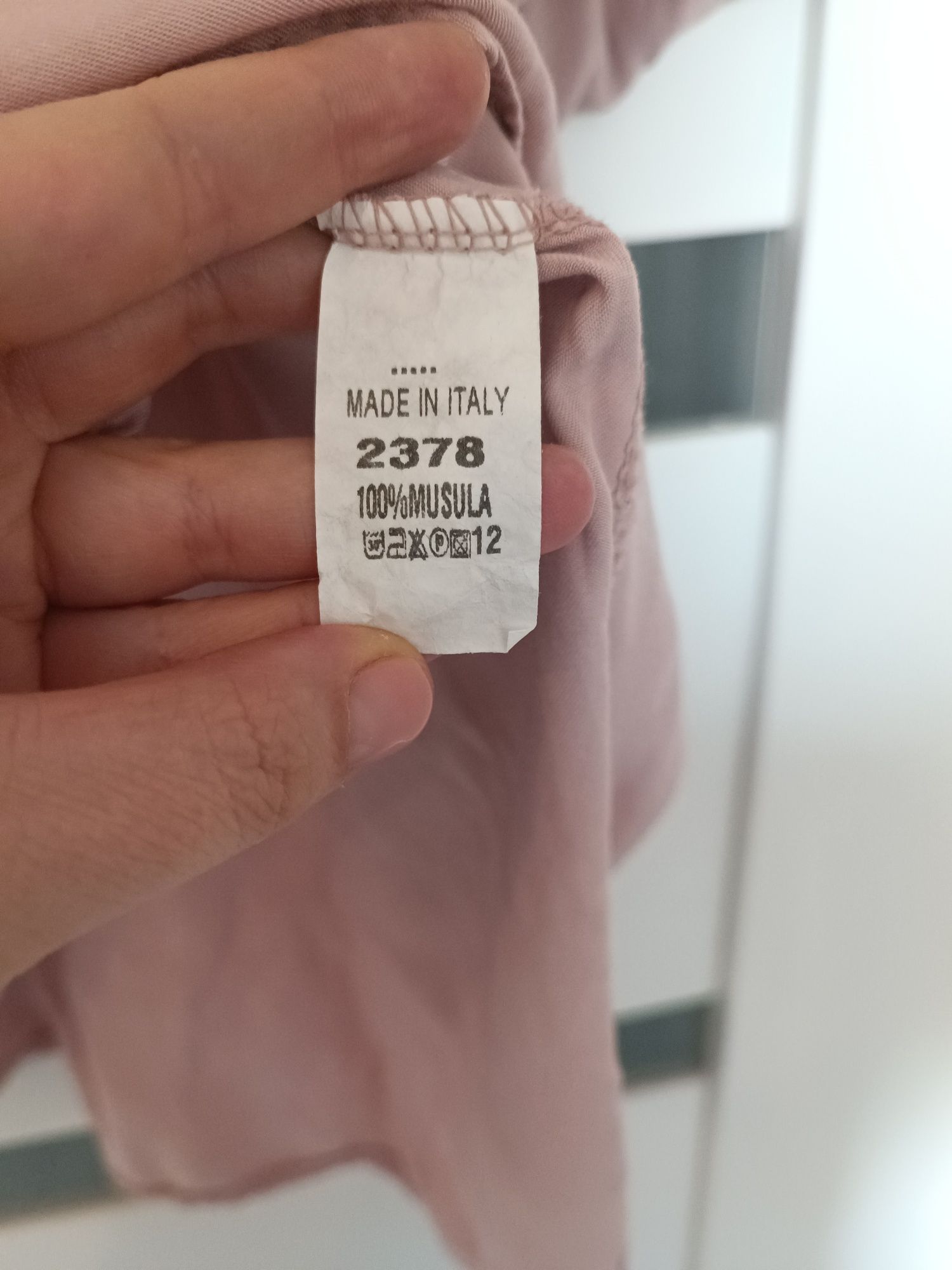 Nowa włoska letnia bluzka XL 42/44 Boho brudny róż chwosty