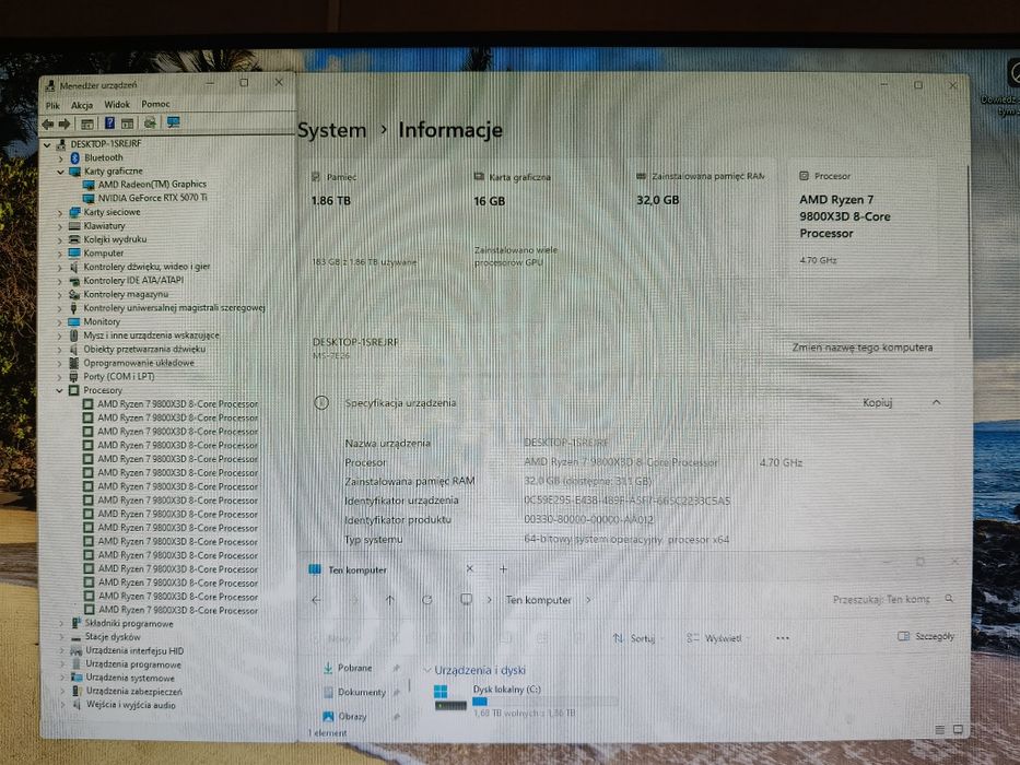 Komputer Gamingowy Ryzen 7 9800X3D,RTX 5070 Ti,32 GB,SSD,Win 11,USDT