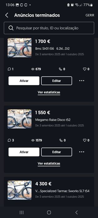 Bicicletas de estrada oportunidades