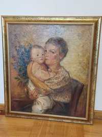 Obraz Portret Kobieta z Dzieckiem Romuald Smorczewski 1946 olej płótno