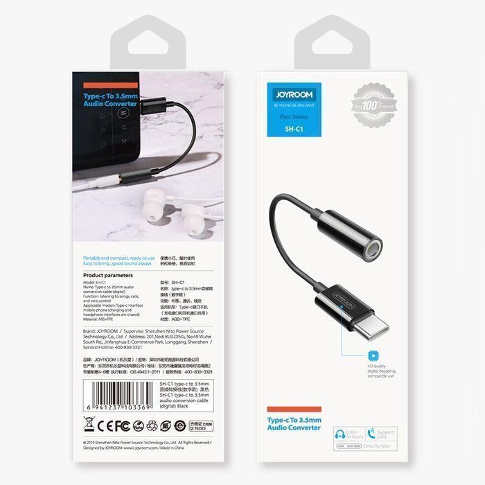 Joyroom Adapter USB Typ C - Mini Jack 3,5 mm Biały - Słuchawki