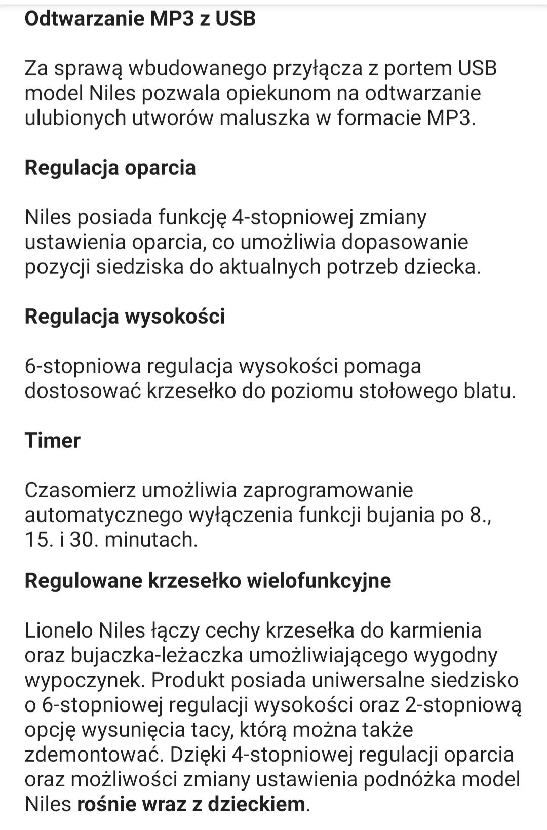 Lionelo Niles krzesełko-huśtawka