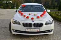 Bogata CZERWONA dekoracja ozdoba na samochód auto do ślubu.ZESTAW 269
