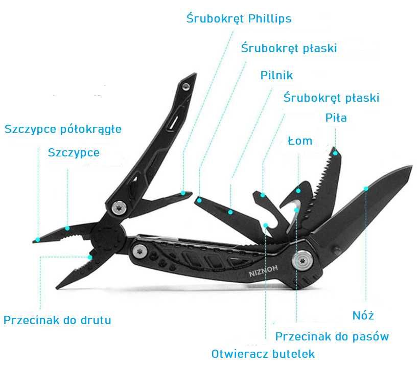 Narzędzie wielofunkcyjne ze stali nierdzewnej z etui