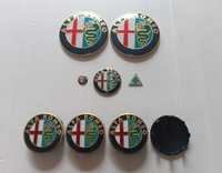 Alfa Romeo - Conjunto kit de 9 emblemas/símbolos e centros de jante