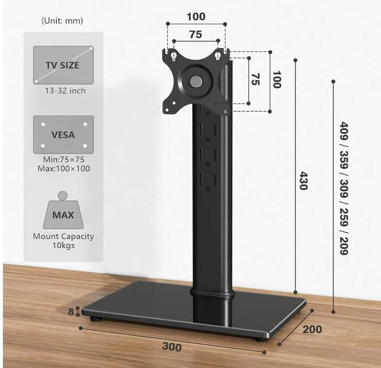 RFIVER stojak na monitor 13–32 cali, wolnostojący do 10 kg,