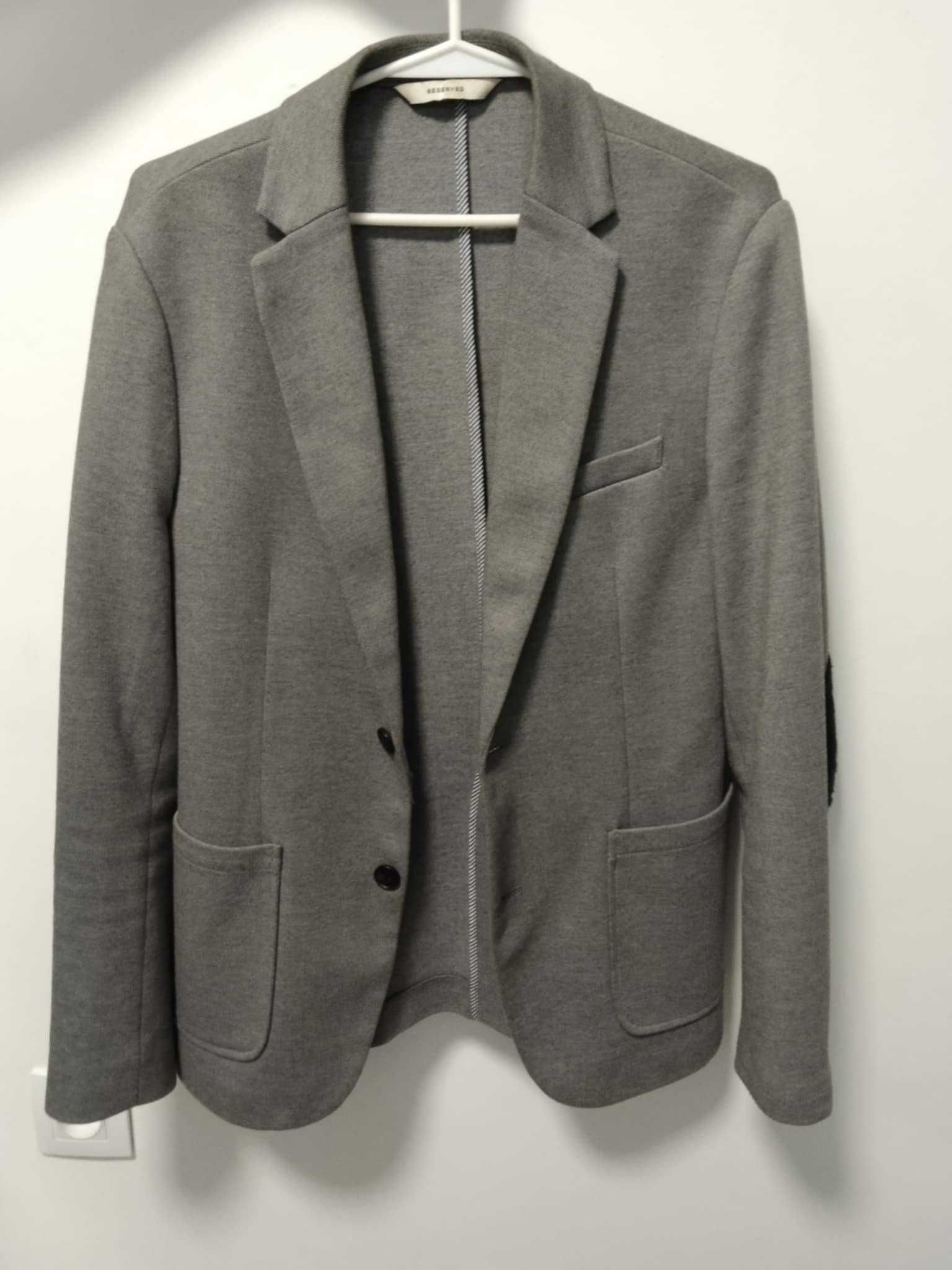 Męska marynarka szara z łatami na łokciach smart casual